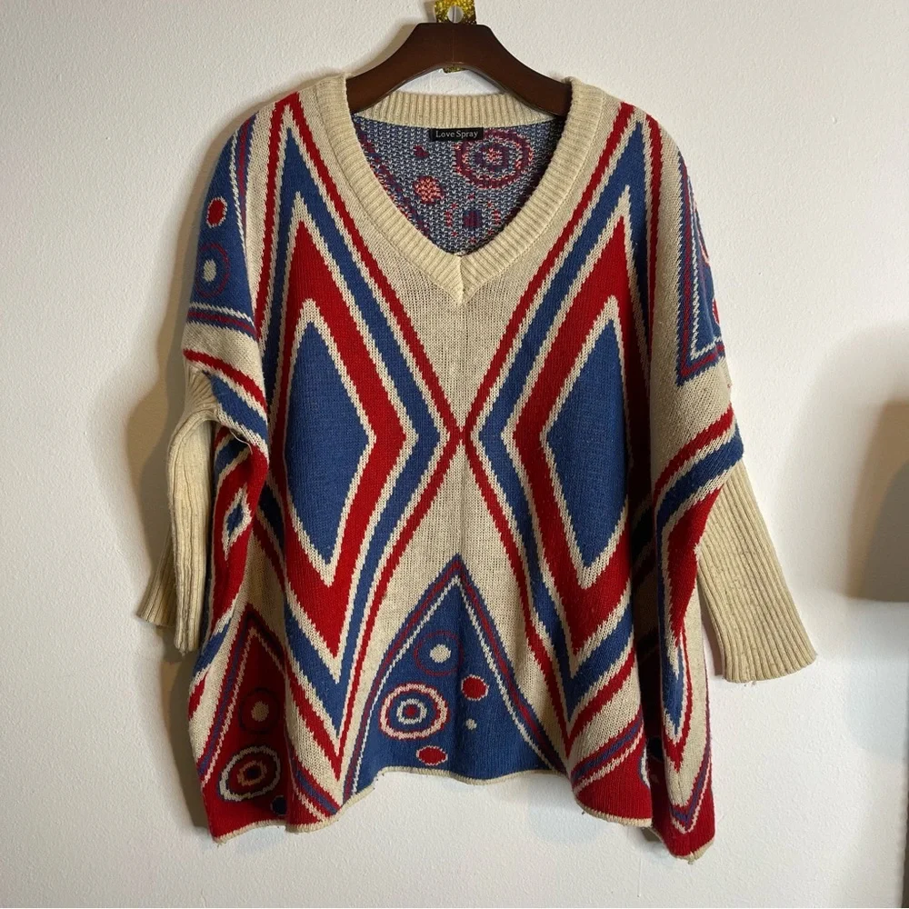 Love Spray Multicolor Oversized Knit V-neck Sweater - Picture 6 of 7